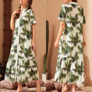 Tropical Print Button Up Smock Dress